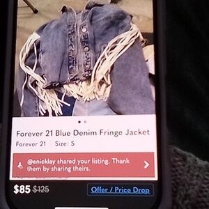 Forever 21 Blue Denim Fringe Jacket